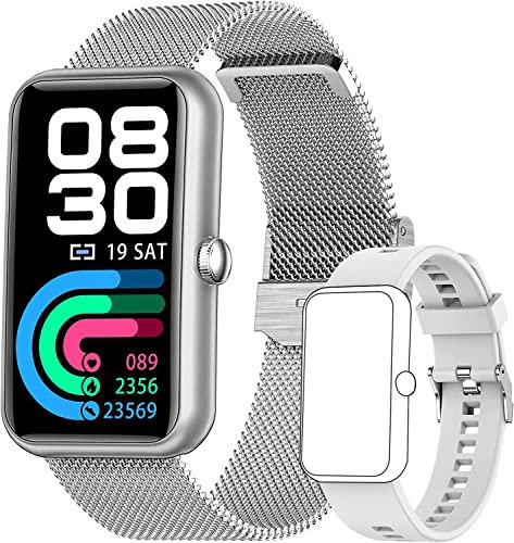 AMITVA Smart Watch, Fitness Tracker 1.47 Touch Screen Smartwatch Fitness Watch IP68 Waterproof 24 Sports, Heart Rate Monitor/Sleep Monitor, Activity Tracker for Android IOS,Silver