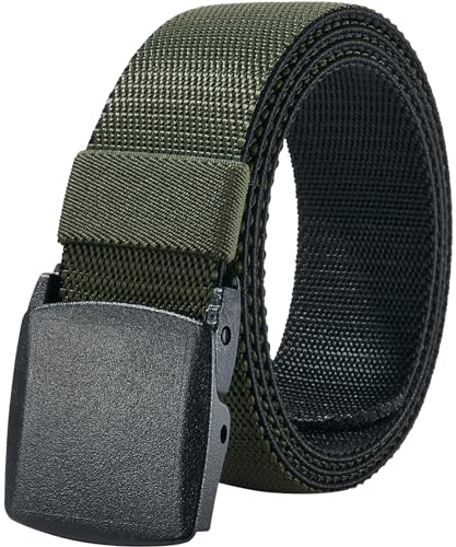 LionVII Cinturón Elástico para Hombre, Hebilla de Plástico, Un Cinturón tiene 2 Colores al mismo tiempo, Reversible, Sin Metal, 130cm Negro y verde militar