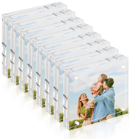 Adboros 8 Pack Acrylic Picture Frames, 4X4 Inch Clear Acrylic Business Card Frame Double Sided Magnetic Photo Block Frames Wallet Size Desktop Display Stand for Office Home
