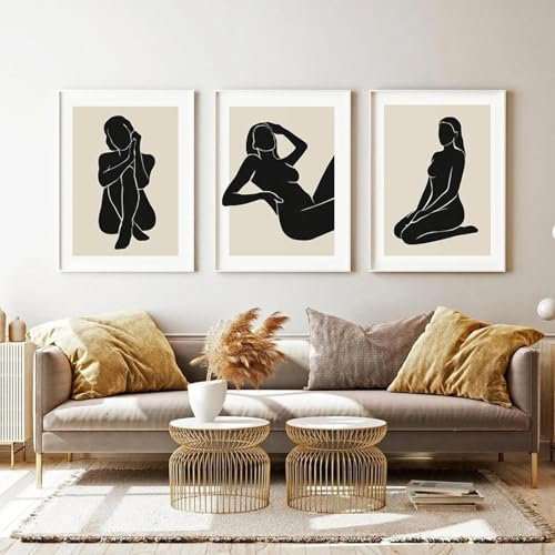GELYX Sexy weiblicher Körper, Kunstdrucke, nackte Akte, Leinwand, Poster, Boho-Zeichnungsdrucke, Frau, Wandkunst, Gemälde, Bilder, Schlafzimmerdekor, 80 x 110 x 3 cm, rahmenlos