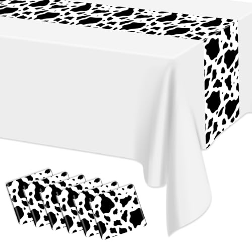 Hegbolke 6 Pcs Chemin de table imprimé vache, 35,6 x 274,3 cm Chemin de table vache noir et blanc Ferme occidentale Nappe pour anniversaire Grange occidentale Décorations de cuisine à la maison
