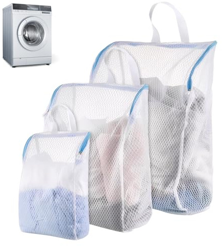 3 Pezzi Rete per Bucato per Lavatrice, Borsa per Bucato Viaggio Riutilizzabile, Sacchi per il Bucato con Manici, Rete per Bucato Lavaggio Categorizzato, per Lavatrice, Biancheria Delicata - 3 Misure