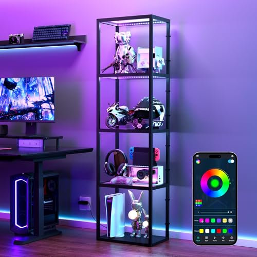 JACKYLED 4-stöckige Stehlampe mit 16 Millionen RGB-Farben, App und Fernbedienung, Stehlampe Dimmbar, 360° LED-Beleuchtung, Musik-Sync und Sound-Pickup, für Wohnzimmer, Schlafzimmer und Gaming-Zimmer