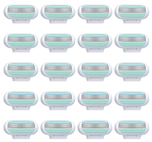 20 Stück Rasierklingen Damen, Rasierklingen Kompatibel mit Venus, Ersatzklingen Damenrasierer mit 3 Klingen, Körperkonturenanpassung Lang anhaltende Schärfe Rasierer für Beine, Achseln, Blau