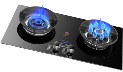 Piano Cottura A Gas A 2 Fuochi, GPL/GNL, Con Protezione Antispegnimento E Vetro Temperato, For Cucinare All'aperto, 5,2 KW(NG)