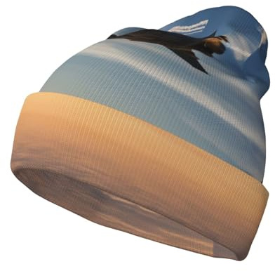 Yyoretp Cappello lavorato a maglia con stampa di aerei da combattimento per adulti, morbido, elastico, mantiene caldo, copricapo per donne e uomini, nero