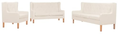 RMIHSJG 3-TLG. Sofa-Set Stoff Cremeweiß mit Sessel, 2-Sitzer und 3-Sitzer für Wohnzimmer, Polyesterbezug und Massivholzrahmen für Stabilität, Bequeme Polstergarnitur