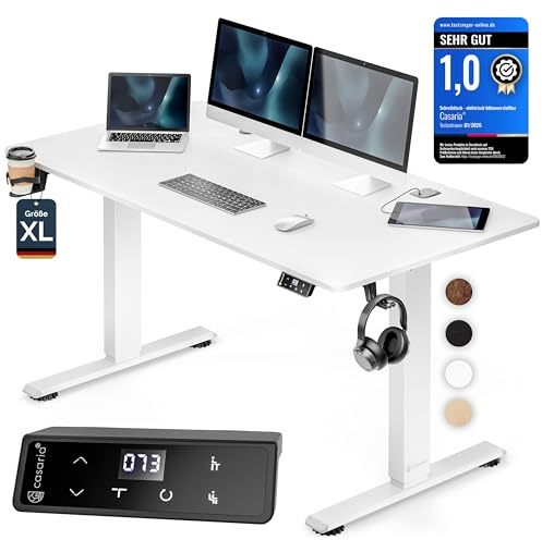 Casaria® Höhenverstellbarer Schreibtisch elektrisch 160 x 70 cm mit Wireless Charger & USB-C/A Anschluss LCD-Display Memory-Funktion 80 kg belastbar ergonomisch Weiß