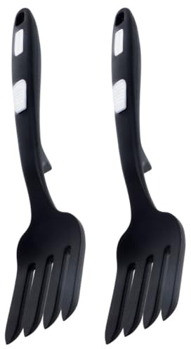 jojofuny Fourchettes Cuisine en Silicone Flexible 2 Pcs, Fourchette à Spaghetti Antiadhésive Noire et Blanche, Ustensile Multifonction Ergonomique, Résistante à L’usure, Lavable, pour