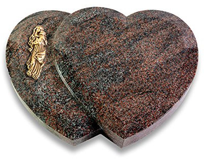 Grabplatte, Grabstein, Grabherz, Urnengrabstein Modell Amoureux 40 x 30 x 7 cm Paradiso-Granit, poliert inkl. Gravur (Bronze-Ornament Maria)
