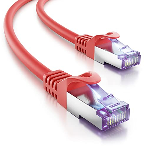 deleyCON 1m CAT7 Câble Réseau - 10 Gigabit - Câble de Raccordement RJ45 Câble Ethernet (Cuivre, SFTP PiMF Blindage) - pour Highspeed LAN DSL Switch Modem Routeur Panneau de Brassage - Rouge