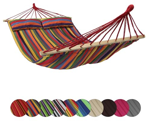BB Sport Amaca Doppia Barre 240x150 cm Carrico Massimo 300 kg 2 Persone 2 Cuscini Giardino Patio Terrazzo, Colore:Giamaica