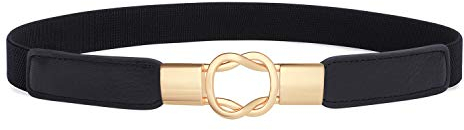 JasGood Damen Dünne Elastische Taille Gürtel Dehnbar Retro Haken Gürtel für Kleid, Schwarz, 80cm(Passt Taillenumfang 80cm-90cm)