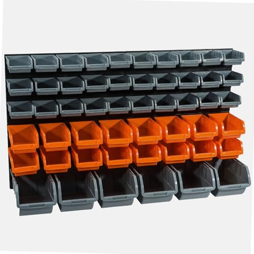 WERKA PRO Panneaux Muraux 52 Bacs à Bec Rangement Atelier 96 x 54 cm | Polypropylène, durable, usage bricolage et atelier, 52 bacs variés pour quincaillerie, dimensions totales 96 x 54 cm