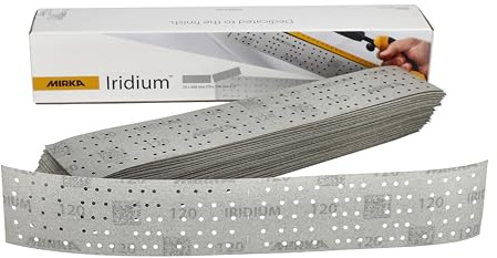 Mirka Schleifpapier Iridium 70x400 mm Grip 140 Loch Klett Korn 120 50 Stk | Perfektes Schleifpapier für Lack Spachtel Grundierung Holz Stahl Mineralwerkstoffe Kunststoff hohe Abriebfestigkeit langlebig