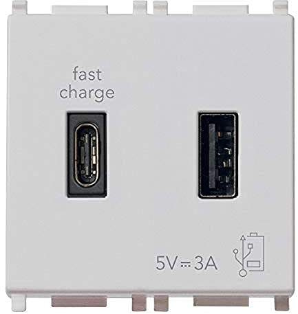 Vimar 14295.AC.SL Plana Presa USB A+C 15W 3A 5V per ricarica, 2M, silver