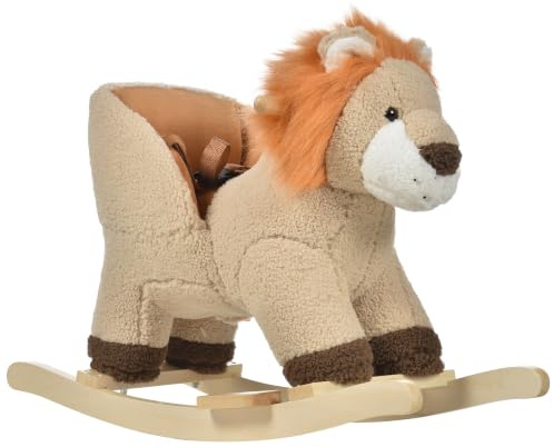 HOMCOM Cheval à Bascule Lion Musical 18-36 Mois 68L x 35l x 50H cm Marron