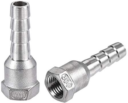 sourcing map 304 Stainless Steel Hose Barb Fitting Coupler, 10mm Barb x G1/4 Female Thread Pipe Adapter