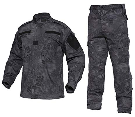QMFIVE Tactical Suit, Men’s Camouflage Camo Combat BDU Jacket Shirt & Trousers Uniform War Game Army Military Paintball Airsoft Hunting Shooting Camo (TYP-NOBELT, L)