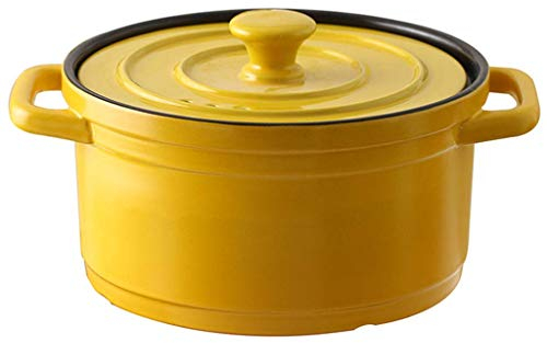 SSB Horno holandés para guiso, gres redondo cocotte, sujetador Braise Pan, cacerola no palo, cazuela cubierta de cerámica con mango, olla grande de stock, cazuela, olla de arcilla amarilla 3l