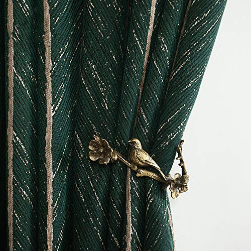 Amidoudou 1 Pair Luxury Retro Green Fish Bone Curtains Room Darkening for Living Room Bedroom (Green and Gold, 2 Panels 66 x 90 Inch)