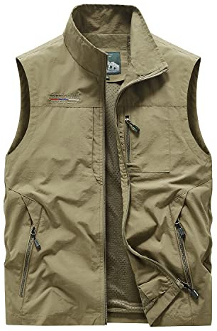 Oralidera Uomo Gilet Leggero Multitasche Smanicato Caccia e Pesca Trekking Gilet Sport Pesca Giubbino da Lavoro Fotografi Giacche Sportivo, Cachi, L