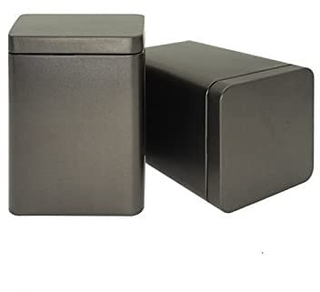 Lot de 6 boîtes de rangement carrées scellées en métal pour boîtes à thé - 8 x 8 x 11 cm - Gris foncé