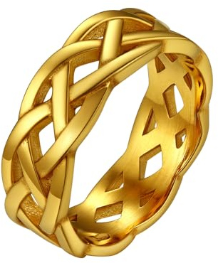 Richsteel goldener Ring 7mm breit Punk Irischer Celtic Knot Fingerring Damen Mädchen Keltischer Knot Ring in Ringgröße 54.4 Partner Ring