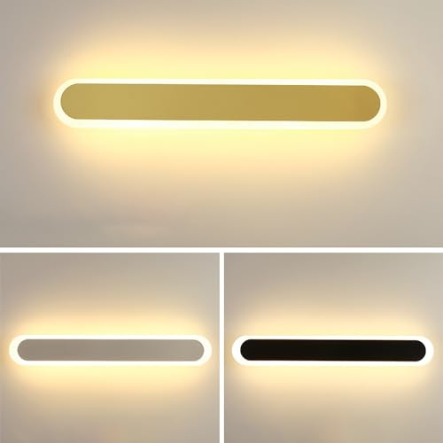 Modern LED Wandleuchte Innen Dimmbar Wandlampen Lang Strip Up Down Wandbeleuchtung 3 Farbtemperatur Einstellbar Wandlicht Wandstrahler für Schlafzimmer Wohnzimmer Flur Treppen Badlampe (Gold,60cm 28W)