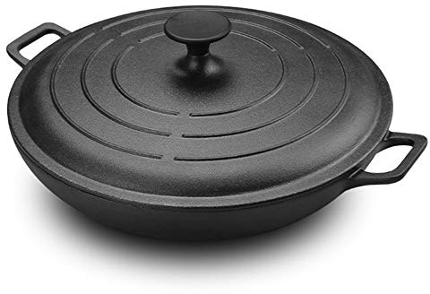 SHALOLY Paellera o sartén, sartén Antiadherente de Hierro Fundido, Cacerola de Fondo Plano, Utensilios de Cocina Aptos para Horno adecuados en la mayoría de Las Superficies de cocción