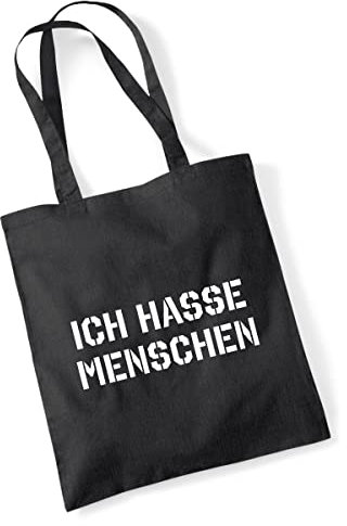 Huuraa Jutebeutel Ich hasse Menschen Geschenk 10 Liter Black Baumwolle Ich hasse Menschen Präsent
