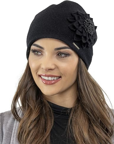 VIVISENCE Wintermütze Für Damen Herbst Warme Beanie Mütze Für Frauen Elegante Ideal Perfekter Passform Für Kalte Tage Modell 7052, Schwarz,Einheitsgröße