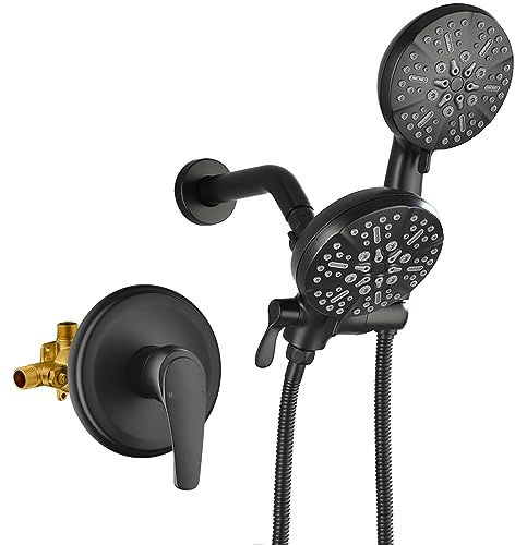 Dual Shower Faucet Set High Pressure Dual 2 in 1 Shower Combo Set Shower System with Handheld Showerhead 3-way Water Diverter Shower Trim Kit Matte Black