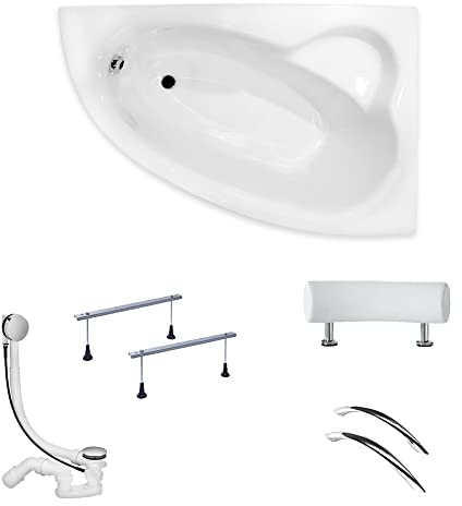 KOLMAN Badewanne NATALIA PREMIUM Eckbadewanne 150x100 Rechts ohne Verkleidung + Handgriffen, Ablaufgarnitur und Füßen Komplettset 4in1 Premium Original Acryl Wanne Siphon