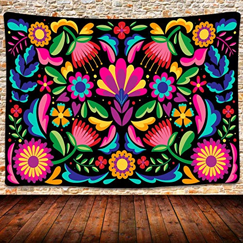 SHRAPHY GTLSUH1247 Wandteppich mit mexikanischem Blumenmuster, Ethno-Stil, Stickerei, Kunst, Wandbehang für Schlafzimmer, Wohnzimmer, 203 x 152 cm