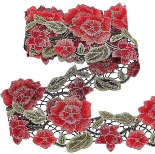 PandaHall 3m Blumen-Spitzenband, 10.5 cm Rose Jacquard Band Stickerei Polyester Spitzenbänder Dekorative Nähborte Für Hochzeitskleid Polsterung Vorhang Kleidung