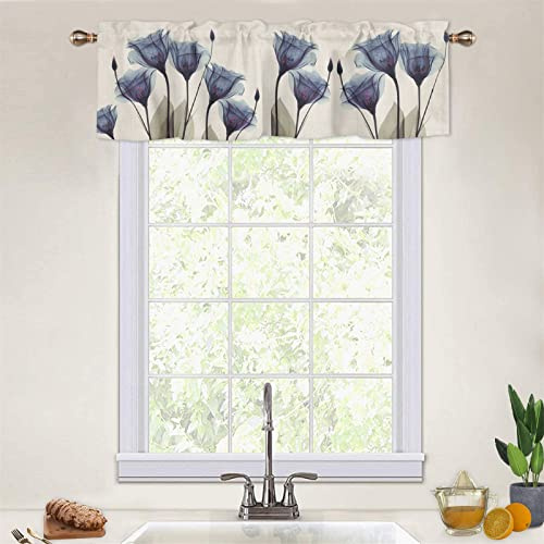 Surwin Fiore Tenda da Cucina a Vetro Corte Moderna Nordico Ricamo Tenda da caffè Mantovane per Finestre Piccole Tende per Soggiorno, Camera da Letto, Bistrot, Bagno (70x91cm,Blu Navy)