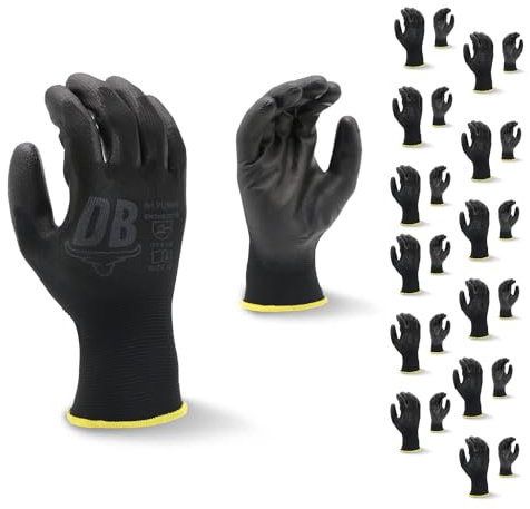 Durabull Protective Work Gloves. 12 Pack Of PU Coated CE Quality Multi Purpose Gloves. Safety Working Gloves For Construction, Gardening, Mechanic & Work. Strong Grip & Wear Resistant.