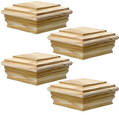 Sasylvia 4 Pcs Wooden Post Caps Cedar Fence Post Caps Rot Resistant, Decorative Tops for Decks Mailboxes and Outdoor Fences Protection (4x4 Inch)