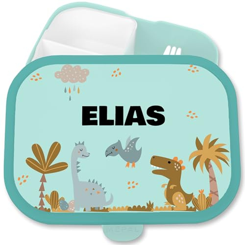 Kinder Campus für Mepal - Dino - Brotdose Dinosaurier I Jausenbox Dinos I Vesperbox Dinomotive I Dinosaurus - 750 ml - Türkis - t-rex lunchbox saurier dinosaur schulkinder geschenke