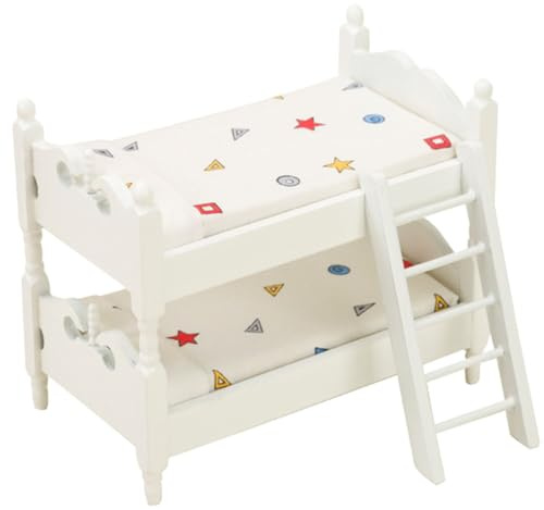 SAFIGLE PuppenhausmöBel Mini-Etagenbett Modell Aus Holz Realistisches Puppenbett FüR Puppenschlafzimmer Kompaktes Hochbett ZubehöR FüR Puppenhaus Vielseitiges Miniatur-Puppenbett