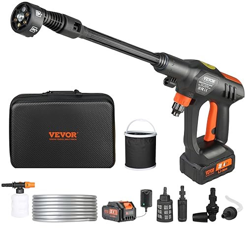 VEVOR Idropulitrice portatile senza fili, 652 PSI 1.1 GPM, pistola portatile ad alta pressione per auto con batteria da 4,0 Ah, caricabatterie, ugello 6 in 1, per la pulizia e l'irrigazione di