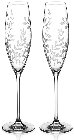 DIAMANTE Lot de 2 flûtes à champagne en cristal - « Breeze » - Motif floral et feuilles gravées