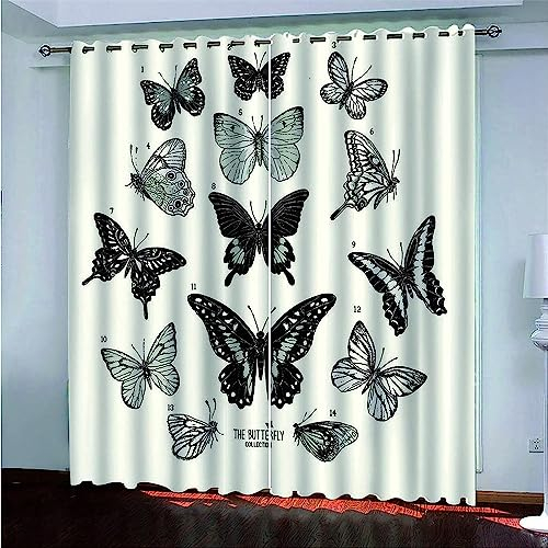 Vorhang Blickdicht Schlaufenschal Schwarz-Weißer Schmetterling 2 Stücke Verdunkelungsvorhang Schlaufen Gardinen Für Wohnzimmer Schlafzimmer Kinderzi