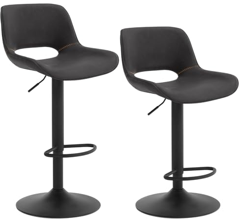 WOLTU Barhocker 2er Set, Barstuhl höhenverstellbar, Bar Hocker Stühle, Tresenstuhl, Kunstleder Stuhl, Tresenhocker, Bistrostuhl, Drehhocker, mit Rückenlehne Fußstütze, Metall, Anthrazit, BH402an-2
