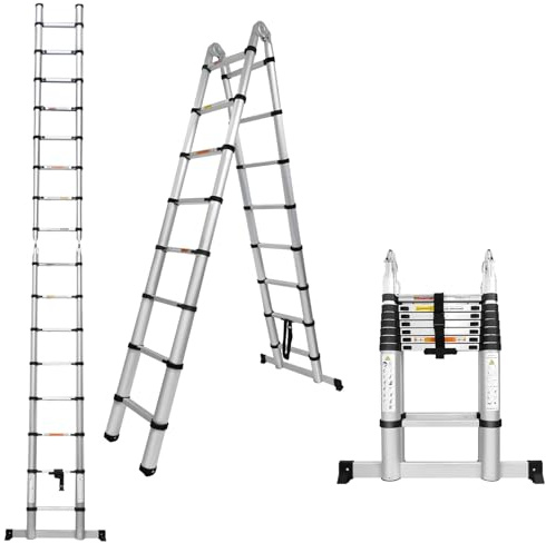 2,5 M Teleskopleiter Typ A Ausziehbare Edelstahlleiter für Haushaltsdacharbeiten, Teleskopierbare Loft Leiter, Maximale Kapazität 150 KG, 330 KG