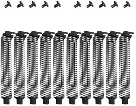 YIMATEECO PCI Slot Abdeckung, 10Pcs PCI Steckplatzabdeckungen Hartstahl Staubfilter Belüftung Abdeckplatte Blindplatte PCI Slot Cover mit Schrauben für Computergehäuse (120 * 20mm, Schwarz, 10Stü)