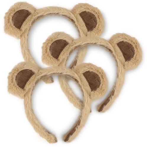 LNQ LUNIQI Tiere Ohren Haarreifen, 3 Stück Lustig Kopfbedeckung Bär Ohren, Tiere Bärenohren Stirnband Kosmetik Stirnbänder für Mottoparty Cosplay Zubehör, Hellbraun