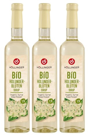 Höllinger Bio Holunderblüten Sirup - Vegan, 3x500ml Glas Flasche - florale Erfrischung