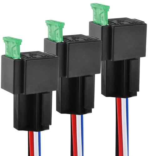 Joyan 3 pezzi 12 V 30 A Fusibile Relè a 4 pin per auto con presa e cavi, interruttore di cablaggio set, Ato/Atc fusibile piatto per auto, camion e barca